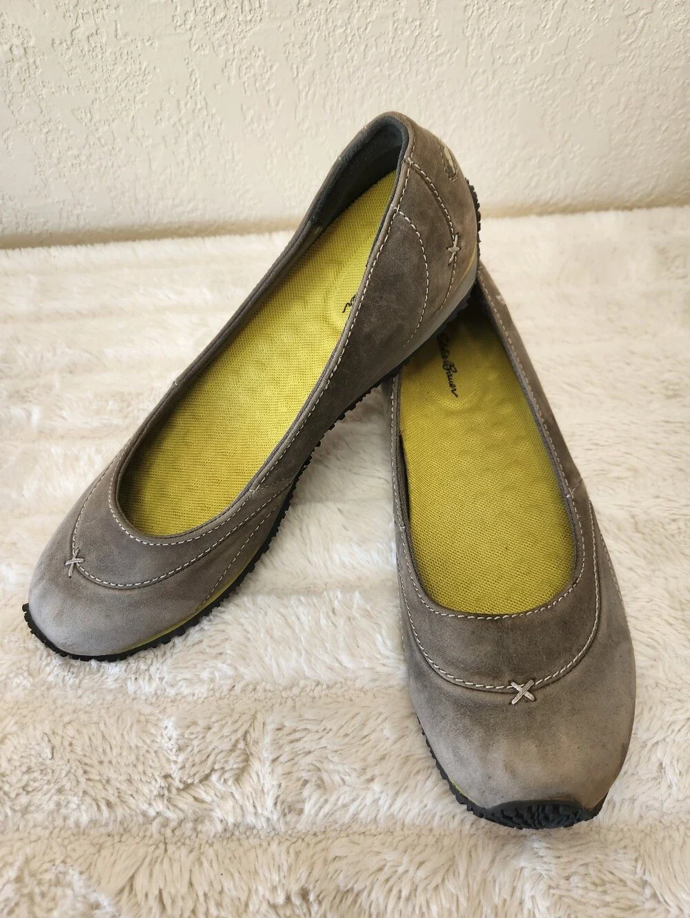 Eddie Bauer Christine Gray Oiled Leather Slip-on Sneakers Ballet Flats Women's 9
